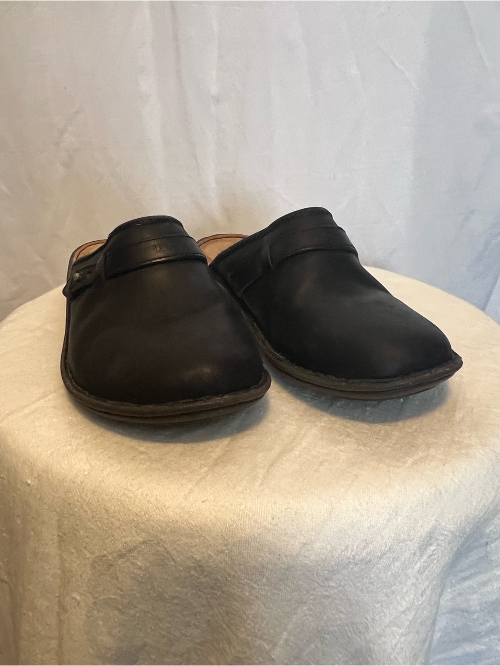 UGG Black Leather Slip-On Women's Clogs